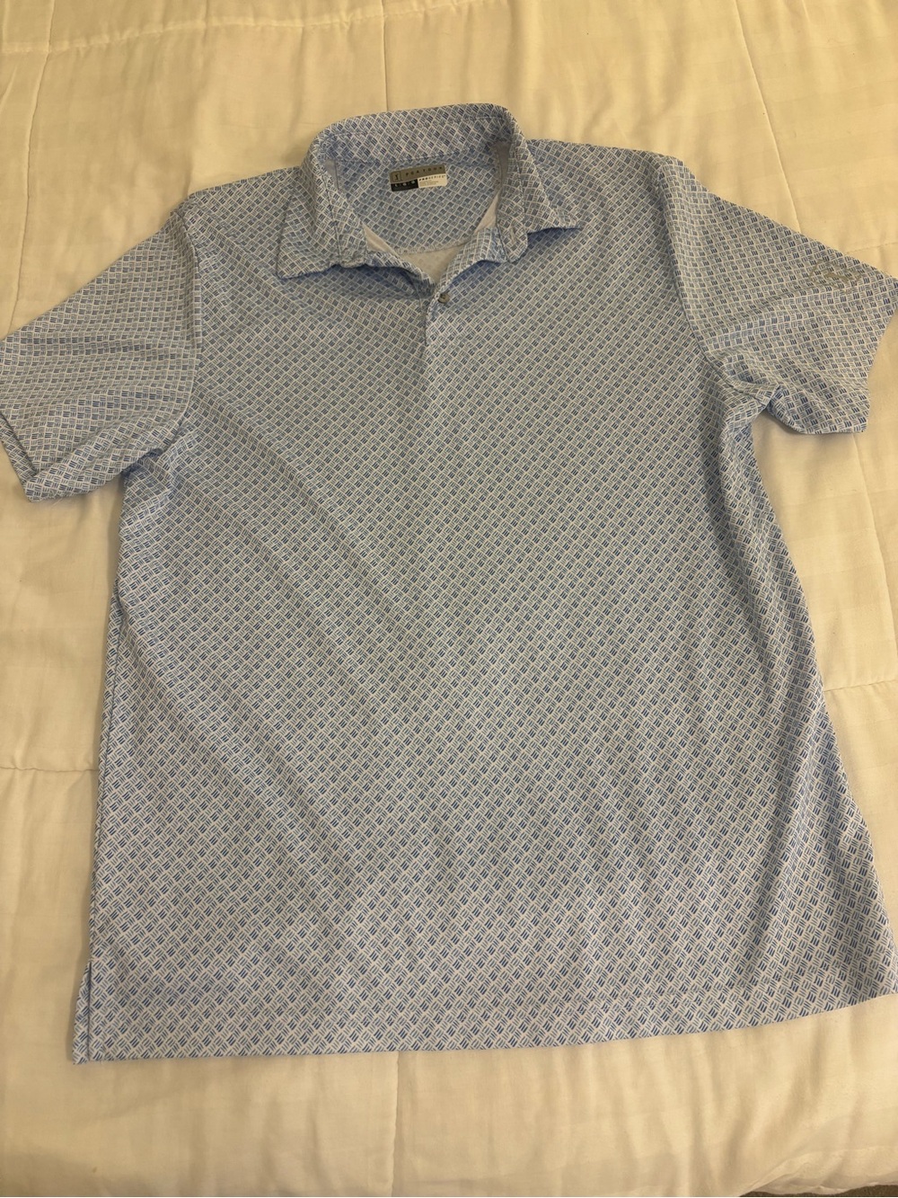 PGA Tour Light Blue Geo-Print Short-Sleeve Polo